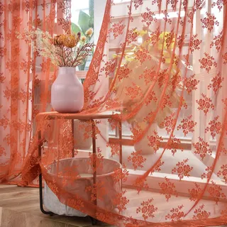 Kotile Transparente Vorhänge, 244 cm lang, rustikales Blumenmuster, Herbst-Spitzen-Vorhänge für Wohnzimmer, Stangentasche, Privatsphäre, Spitze, durchscheinende Fenstervorhänge, 132 x 244 cm, 2