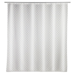 WENKO Duschvorhang Cubique, 180 x 200 cm, Vorhang aus 100 % Polyester mit Metallösen & Gummi-Gewichtsband für Dusche und Badewanne, wasserabweisend & waschbar, inkl. 12 weißen Duschvorhangringen