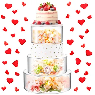 Sintuff Tortenständer aus Acryl mit LED-Lichtern, transparent, befüllbar, rund, 3 Etagen, Zylinderbox für Weihnachten, Hochzeit, Geburtstag, Weihnachten, Urlaub, Party, Display (17,8 cm, 22,9 cm, 27,9
