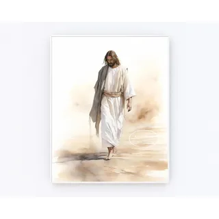 Yimesoy Aquarell Jesus Geht Auf Dem Wasser Poster Jesus Lachendes Bild, Leinwandgemälde Christliche Wandkunst Christusumarmung Home Decor A28 40X50Cm Kein Rahmen