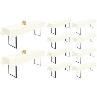 10 Stück Biertisch Tischdecke Elfenbein Wasserabweisender Polyester Universal für 50cm u.70cm Biertische Hussen, Rechteckige Tischdecken Waschbar 100x250cm (Elfenbein)
