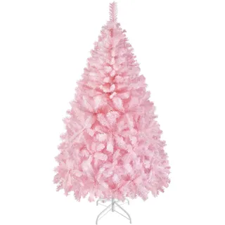 Yaheetech 154cm Künstlicher Weihnachtsbaum Tannenbaum Christbaum, Rosa | mit 398 flammhemmenden PVC-Spitzen & Faltbarem Metallständer Kunstbaum für Weihnachtsdekoration
