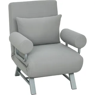 HOMCOM 3-in-1 Schlafsessel, Schlafsofa mit Bettfunktion, Zierkissen, klappbarer Relaxsessel mit verstellbarer Rückenlehne, Armlehne, Liegestuhl in Leinenoptik, für Wohnzimmer, Hellgrau   Aosom