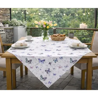 KAMACA Tischdecke Mitteldecke 80x80 cm Butterflies All Over – Elegantes Schmetterlings-Design für Frühling & Sommer, Pflegeleichte Polyester-Tischdecke für Esszimmer, Balkon & Garten