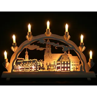 Schlick & Türk Schwibbogen Zwickau - Stadtmotiv - 51cm, 7 Kerzen + Vorbeleuchtung - Feine Handarbeit aus dem Erzgebirge - Weihnachten erzgebirgischer Lichterbogen