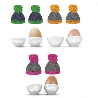 Colour-up Eierbecher 6er Set mit verschiedenen Gesichtern und 6 Mützen - Fiftyeight Products