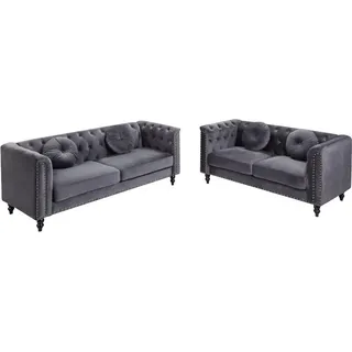 vente-unique 3-2 Garnitur Samt 5-Sitzer Silber