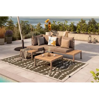 Ambia Garden Loungegarnitur, Braun, Akazie, Holz, Metall, Akazie, vollmassiv, Füllung: Faserbällchen,Komfortschaum, L-Form, einzeln stellbar, 207x138 cm, Fsc, Bsci, Loungemöbel, Gartenlounge-Sets