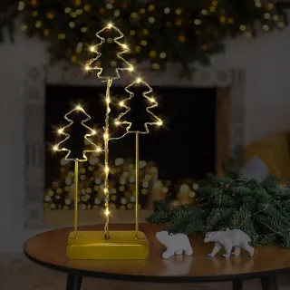 Weihnachtsbeleuchtung Metall Tischdeko, Weihnachtsdeko Innen Beleuchtet, Weihnachtsstern Tischlampe Batterie, LED Stern Stehend, Fensterbank Deko Weihnachts Lampe Modern Warmweiß (Weihnachtsbaum)