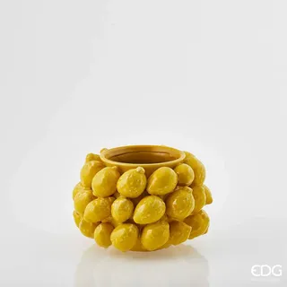 Edg - Enzo de Gasperi Tischvase für den Innenbereich mit gelben Zitronen, Bodenblumenhalter „Chakra“ aus Keramik, D28xH19 cm