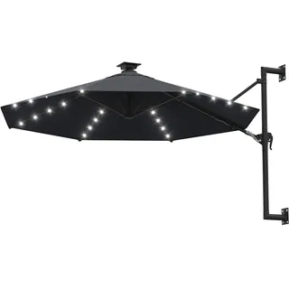 Gecheer Sonnenschirm zur Wandmontage mit LEDs 300 cm Anthrazit, Gartenschirm Balkonschirm Marktschirm für Strandcafé Privat-Terrasse Event-Location312524