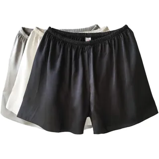 Wantschun Damen Satin Silk Shorts Hose Schlafanzug Pyjama Nachtwäsche Unterwäsche Silber+Weiß+Schwarz EU S - S