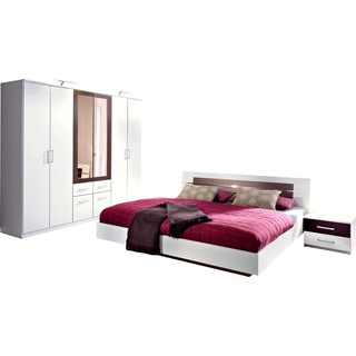 Schlafzimmer-Set RAUCH "Burano" Schlafzimmermöbel-Sets Gr. mit 4-trg. Schrank, schwarz-weiß (weiß, graumetallic) Komplett Schlafzimmer