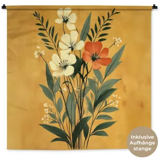 MuchoWow Wandteppich Blätter - Blumenstrauß - Gelb, Quadratisch, Höhe: 3 mm, Wandtuch, Wanddekoobjekt, 120x120 cm Quadratisch | 120 cm x 120 cm x 3 mm