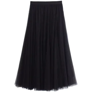 Kuukaas Tüllrock Schwarz Damen Rock Damen Lang Sommer Plisseerock A Linie Hochzeit Maxirock Damen Lang Plisseerock Schwangerschaft Sommer - Einheitsgröße