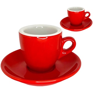 MY Obsession Espressotassen Set, 2 Espresso Tassen 56ml - Extra Dickwandig, Italienisches Design, Geschenkverpackung, Porzellan (2 Tassen Rot/Weiß)