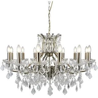 Licht-Erlebnisse Kronleuchter Kristall Ø 88 cm H: max. 1,4 m verstellbar groß in Messing Antik 12-flammig Klassisch E14 Hängelampe Esszimmer Lüster Wohnzimmer