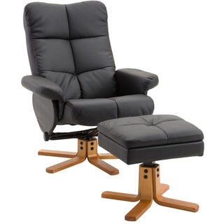 HOMCOM Relaxsessel Fernsehsessel 360° drehbarer Sessel mit Hocker Liegefunktion Holzgestell Schwarz