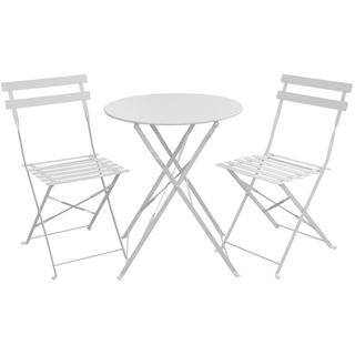 SVITA BERLIN Bistro-Set 3-teilig Garten-Set Garnitur Metall-Möbel Stuhl Tisch Klapp-Möbel Balkon-Set Weiß