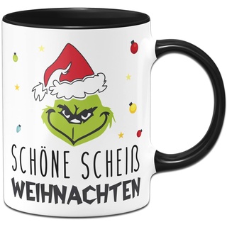 Tassenbrennerei Grinch Tasse - Schöne S Weihnachten - Weihnachtstasse mit Spruch lustig - Anti Weihnachten (Schwarz)