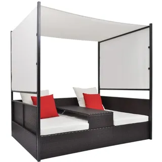 vidaXL Gartenbett mit Sonnendach Doppel Sonnenliege Gartenliege Doppelliege Relaxliege Rattanmöbel Rattanliege 190x130cm Poly Rattan Braun
