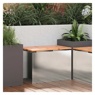 furnicato Gartenbank Moderne 60x40x43 cm Edelstahl mit Massivholz und, Wetterfeste Sitzbank mit lackierter Oberfläche für den Außenbereich silberfarben