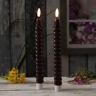 LED Stabkerzen Twist Tafelkerzen gedreht Echtwachs flackernd 25cm Timer rot 2St