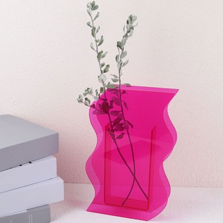Rosa Acryl Blumenvase für ästhetische Raumdekoration, DaizySight Irreguar Curvy Wave Kunststoff dekorative Vase für Schlafzimmer, Wohnzimmer Tisch