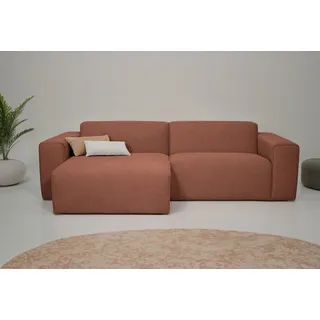 OTTO home Ecksofa Koa, 228 cm, L-Form, Modulsofa in Cord, Chenille, Struktur, Webstoff, Designsofa, weicher Lounge-Sitzkomfort, Welleunterfederung, bodentief rosa