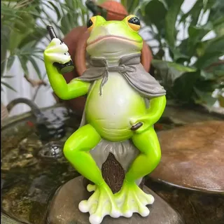 FONDUO Garten Deko Draußen Frosch Figuren, Frosch Deko Garten Statue, Harz Gartendeko, Teichdeko für Draußen, Decor Tiere Figur Für Miniteich Blumentopf Balkon Desktop Zaunhocker Dekoration (B)