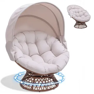 COMHOMA Rattanstuhl Papasansessel Drehsessel mit Kissen rund, Rattansessel, Loungesessel beige