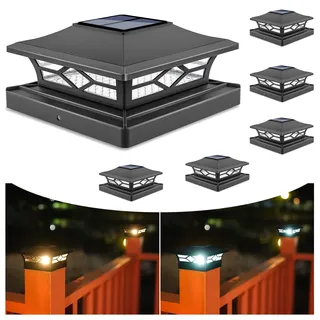 Solar-pfostenleuchten: Set Mit 6 Schwarzen, Wasserdichten Leuchten Für Terrassen-, Steg- Oder Zaunpfosten, 2 Farbmodi, Für 4x4/6x6 Holz-/vinylpfosten.