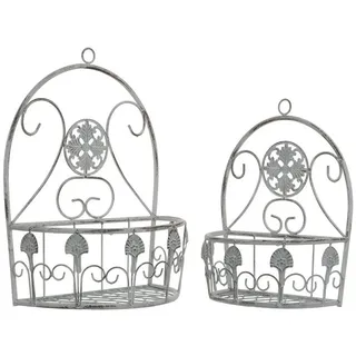 Moritz Blumentopf Wand-Pflanzkörbe 2er Set hellgrau Vintage Metall, Dekoration für In- und Outdoor für Pflanzen und Blumen Verzierungen
