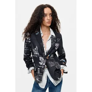 Desigual, Patchwork-blazer mit print, Damen, Baumwolle, Schwarz, XS, BLACK, XS