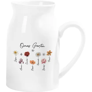 Geschenke Mall Personalisierte Keramik Vase - Mamas Omas Blumengarten - Vase oma, Blumenvase rosa, blumenvase mit Gravur Mama, Personalisierte Geschenke oma (1 Kind)