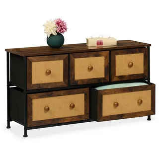 Relaxdays Kommode 5 Schubladen Rattan-Optik 0 x 0 x 0 cm Dunkelbraun/ Hellbraun/ Schwarz