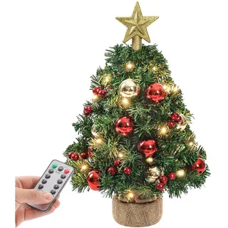 Yorbay Künstlicher Weihnachtsbaum Mini Weihnachtsbaum mit warmweiß LEDs, 8 Licht Modi, Batterie betrieben, für Weihnachten, Advent, künstlich, Geschmückt 40 cm