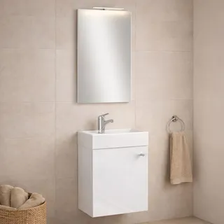 Astor Badmöbel-Set Georgy 45 cm – Weiß Hochglanz, 3-teilig,LED-Spiegel