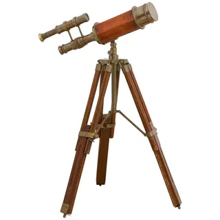 Aubaho Dekoobjekt Doppel-Teleskop mit Holz-Stativ Fernrohr Fernglas Messing Antik-Stil