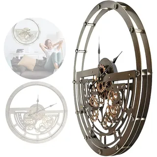 Grosse Industrial Zahnrad Wanduhr - Wanddeko Metall - Wall Clock - Dekoration Uhren - Wanduhren - Lautlos Metall Quarzuhr - Wand Dekoration Vintage Wanduhr - Für Büro Wohnzimmer Gold 65 Cm/26in