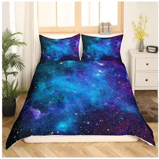 LuxusKollektion Jugendbettwäsche Bettwäsche Set Galaxie 220x240 Sternenhimmel Blau Lila
