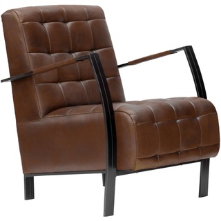 Massivmoebel24.de | Iron Label - Sessel aus Echtleder | Büffelleder | braun | 64x76x83 | Armlehnen und Beine aus Metall | Relaxsessel Fernsehsessel Loungesessel