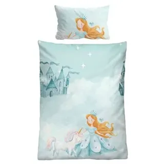 biberna® Kinderbettwäsche Prinzessin Einhorn Baumwoll Feinbiber Einzelbett, 2tlg.