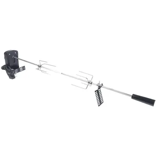 Schwarz Edelstahl Grillspieß Set, mit 2 Fleischnadeln Motor USB Leitung und Adapter Verbindung Elektrischer Drehspieß Einstellbare Länge 69-137cm, für Kugelgrill Holzkohlegrills Gasgrills und Rotisser