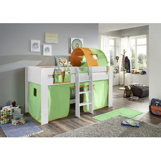 Natur24 Kinderbett Halbhochbett ANDI 90 x 200 cm Spanplatte Melamin Dekor Textil