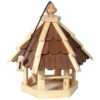 dobar 90638e Vogelhaus aus Holz (Kiefer) für Garten, Balkon, mit dunklen Holzschindeln, Kordel zum Aufhängen - Vogelhäuschen Vogel-Futterhaus