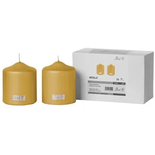 Fink Stumpenkerze CANDLE 2er Set Stumpenkerzen - goldfarben - Paraffin - H. 10cm x B.8cm (1-tlg., Dicke Kerzen - Großkerzen), Säulenkerzen Blockkerzen Zylinderkerzen - Elegante Standkerzen goldfarben
