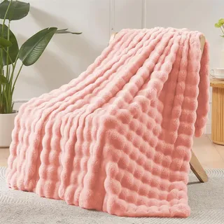 LINGKY Kuscheldecke Flauschig Decke - Weiche Plüsch Kuscheldecke Rosa, Kuschelig Decke Bettdecken, 1000GSM Kaninchen Kunstfell Leichte Decken Warme Flauschige Decke für Couch Bett Sofa 130x160cm