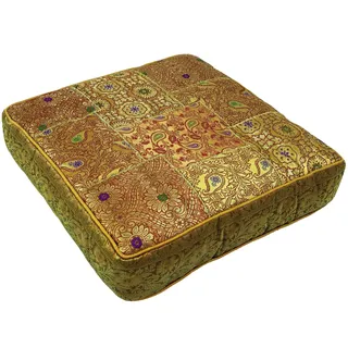 Guru-Shop Sitzkissen Orientalisches eckiges Patchwork Kissen 50 cm,.. gelb|goldfarben
