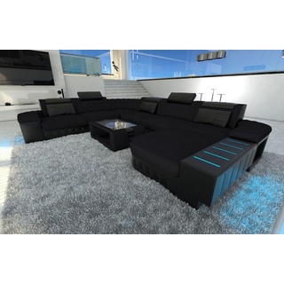 Sofa Dreams Wohnlandschaft Stoff Polster Sofa Couch Bellagio XXL U Form Stoff Sofa, mit LED, wahlweise mit Bettfunktion als Schlafsofa, Designersofa schwarz